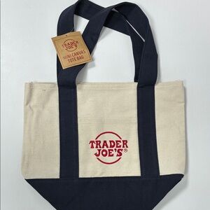 Trader Joe's Canvas Tote Bag - Cream and Dark Blue